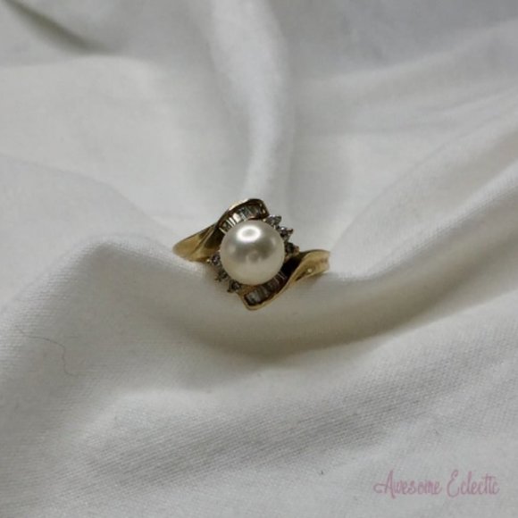 Natural Pearl & Diamond Ring - Approx. 3/4ct Diamonds - 10k - Sz 5.5 - Picture 4 of 10